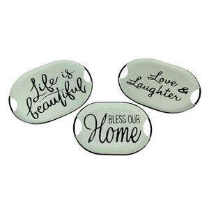Black and White Decorative Metal Trays With Life Love and Home Wording Set of 3